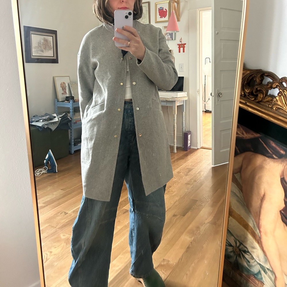 Tommy wool blend bomber long gray EUC